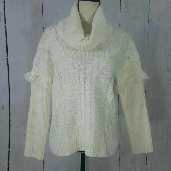 Artisan NY Split Back Fringe Turtleneck Sweater - Picture 1 of 6